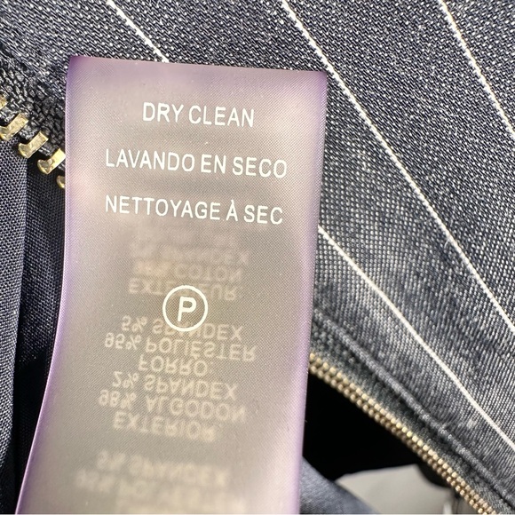 Tommy Hilfiger Navy Pinstripe Elbow Pad Blazer Size 14 Mock Collar Blue Jacket - Picture 13 of 14